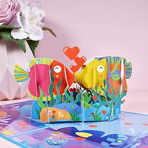 Magic Pop Up Valentine Card 3D Happy Greeting Kiss Fish 15x20cm with an envelope