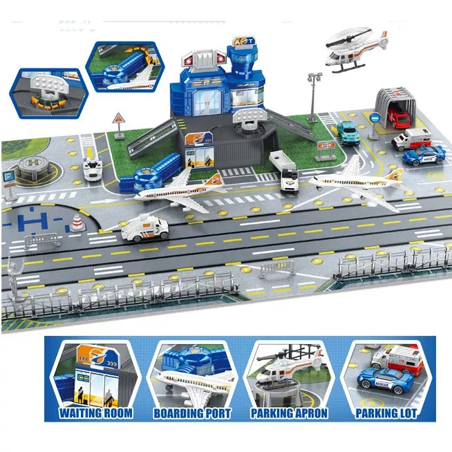 Large Aviation Airport Model Kids Play Transport Engineering Boys Toys Vehicles Car Planes