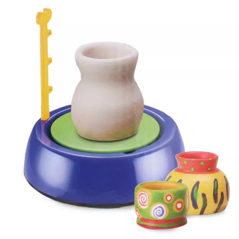 Educational Arts Craft Kids DIY Mini Machine Pottery Wheel With Self-hardening Fireing Free Clay And Paint Se
