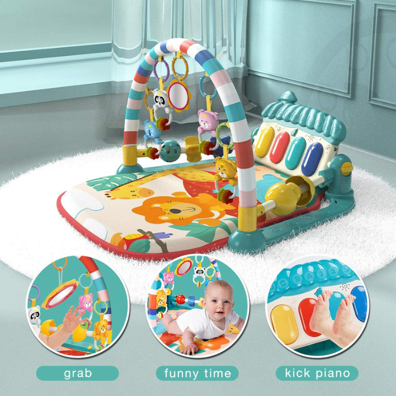 Baby Gyms Play Mats Musical Activity Center Kick & Play Piano Gym Tummy Time Padded Mat for Newborn Toddler Infants Green