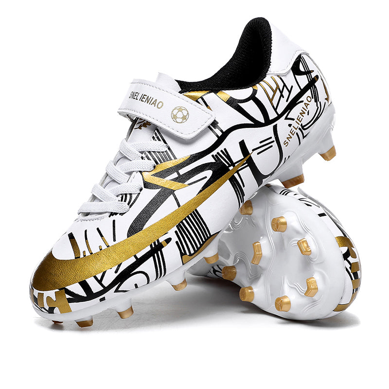 Soccer Shoes Little & Big Kids Lighweight Durable Turf Football Shoes Anti-Slip Soccer Outdoor Performance Firm Cleats - White