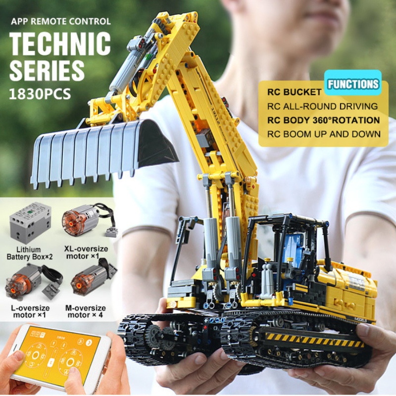 1830pcs Mould King 13112 Mechanical Digger Motorized Excavator APP Remote Control Building Blocks Toy Set