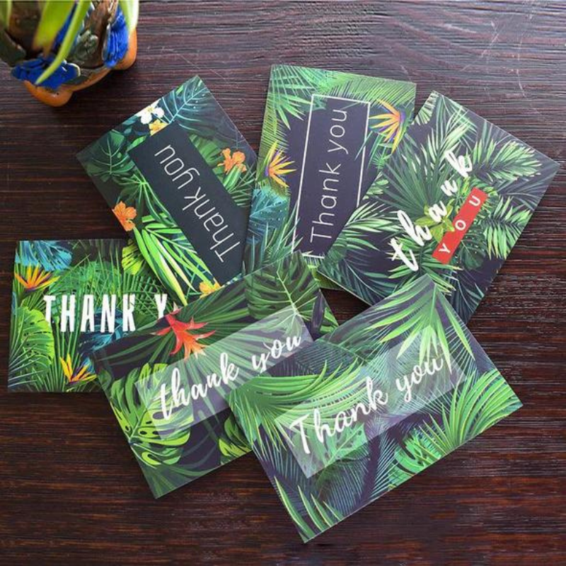 24pcs Premium Greeting Cards Thank You Cards 6 Styles Bulk Mixed Party Card Pack With Envelopes and Stickers - Tropical Plants