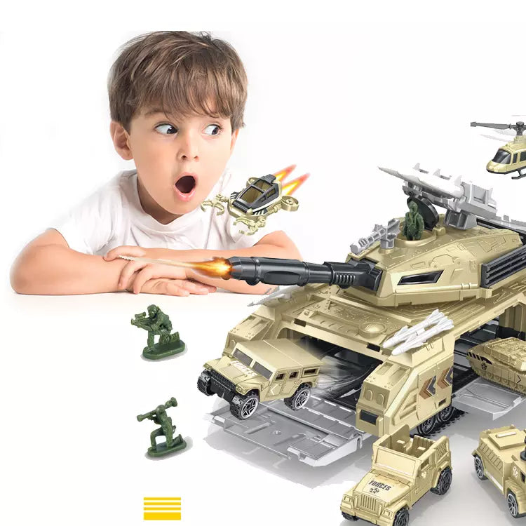 Battle Tank Toy With Realistic Rotating Turret Military Vehicles Sets With 6 Mini Cars 1 Mini Plane