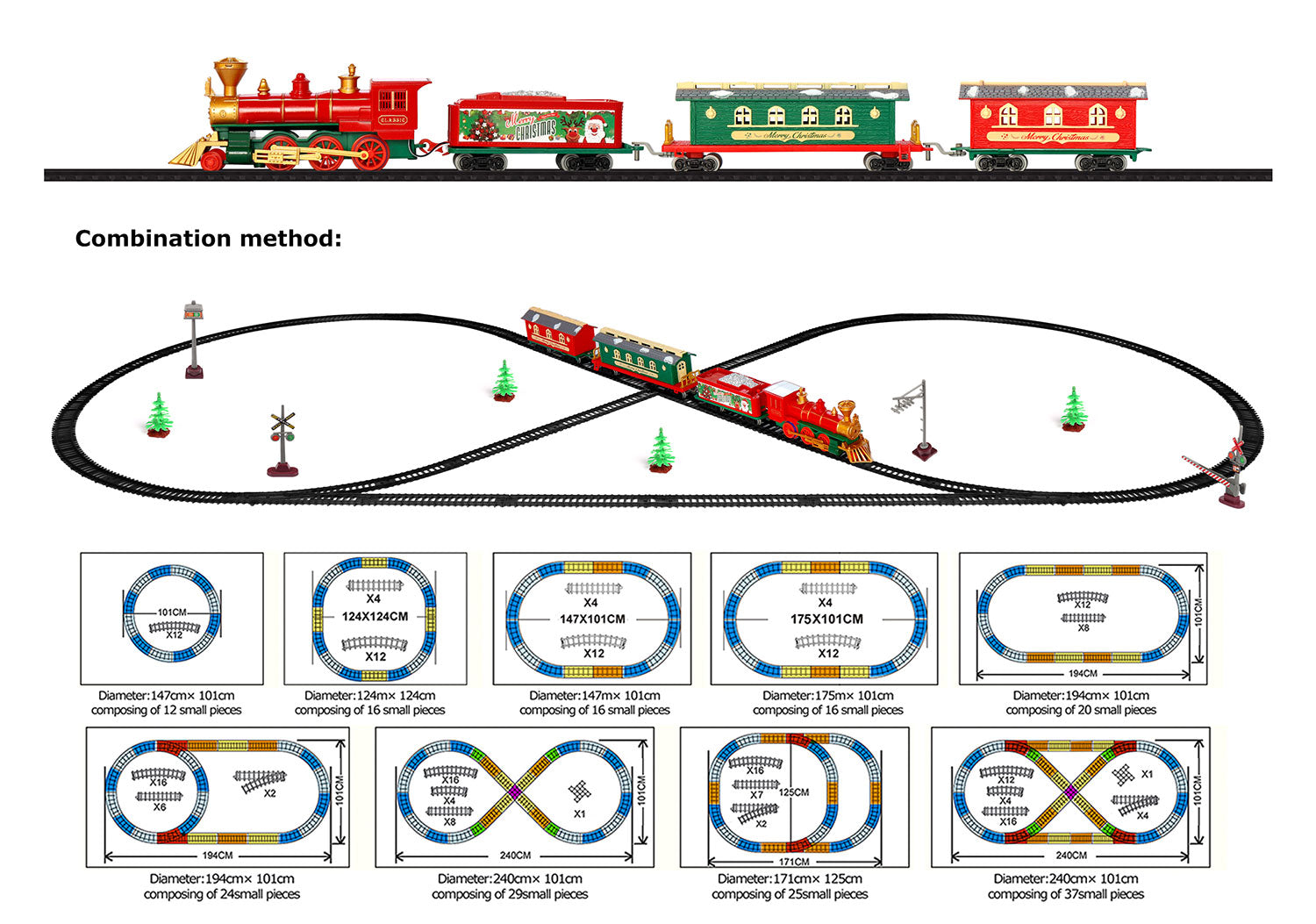 47PCS Electric Classical Christmas Rail Train Set with Tracks Lights & Sounds Battery Operated RTR Simulation Kids Toy