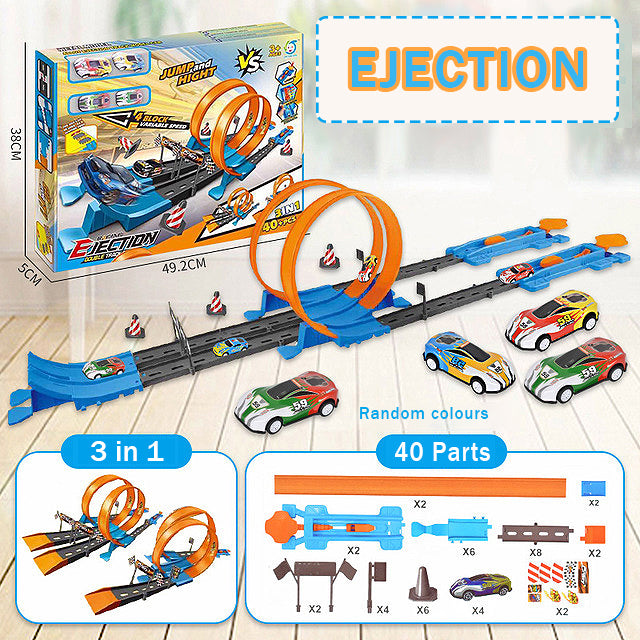 Hot Double Wheels Loop Dash Drag Racing Track Playset 4 Vehicles Race Toy 3in1