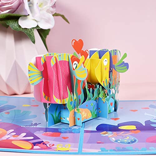 Magic Pop Up Valentine Card 3D Happy Greeting Kiss Fish 15x20cm with an envelope