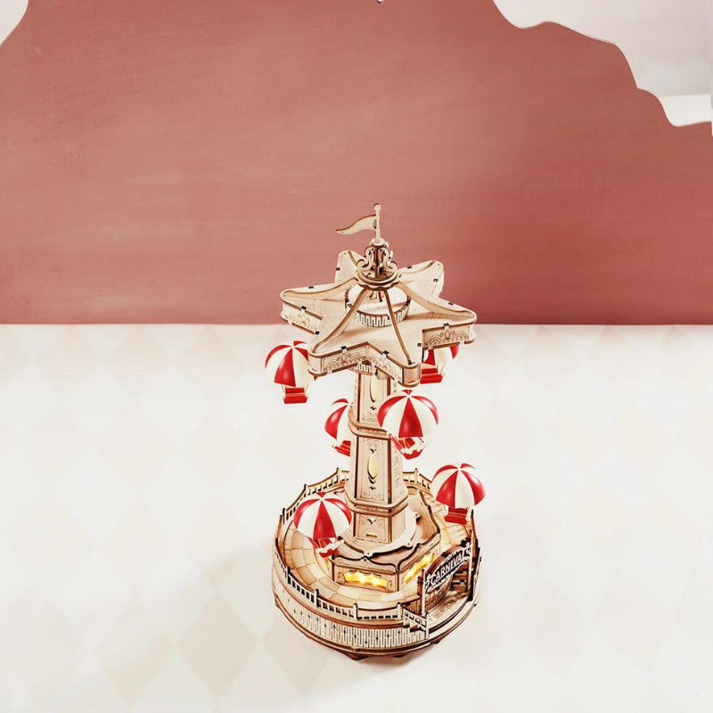 Robotime ROKR Parachute Tower DIY Music Box 3D Wooden Puzzle Magic Amusement Park Series Funny Toy for Kids EA01