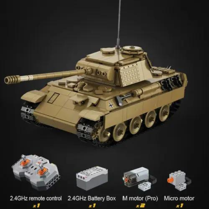 CaDA C61073W 907PCS Bricks Model RC Panther Tank Model High Tech MOC Building Blocks Set Assembled Remote Control Car Toys Vehicle