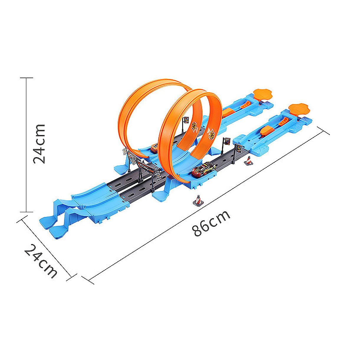 Hot Double Wheels Loop Dash Drag Racing Track Playset 4 Vehicles Race Toy 3in1