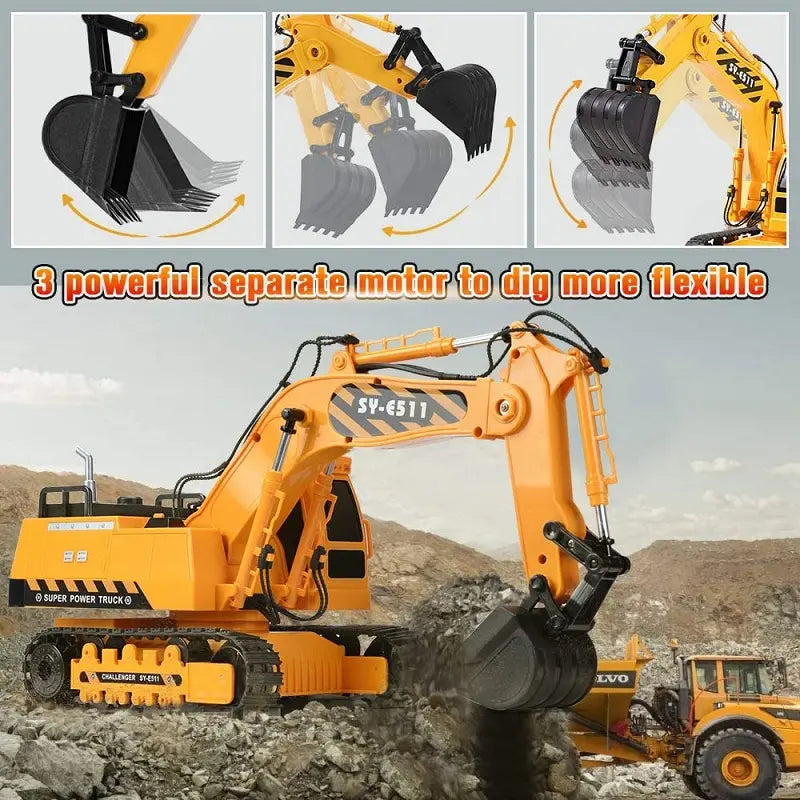 Double E E511-003 2.4GHz Remote Control Excavator Car 1/20 Scale 11 Channel Fully Functional With Lights Sounds Toy Car