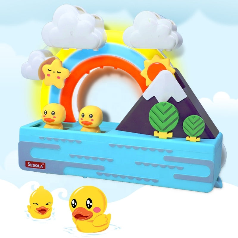 Water Spray Bath Toys Set DIY Assemble Rainbow Duck Track Music Light For Kids