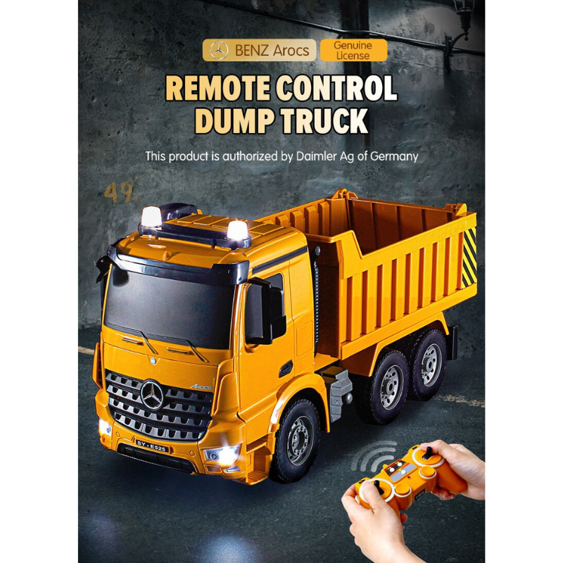 Double E E525-003 Remote Control Benz Dump Truck Toy 8 Channel 2.4Ghz Electric Dumping Construction Car Vehicles