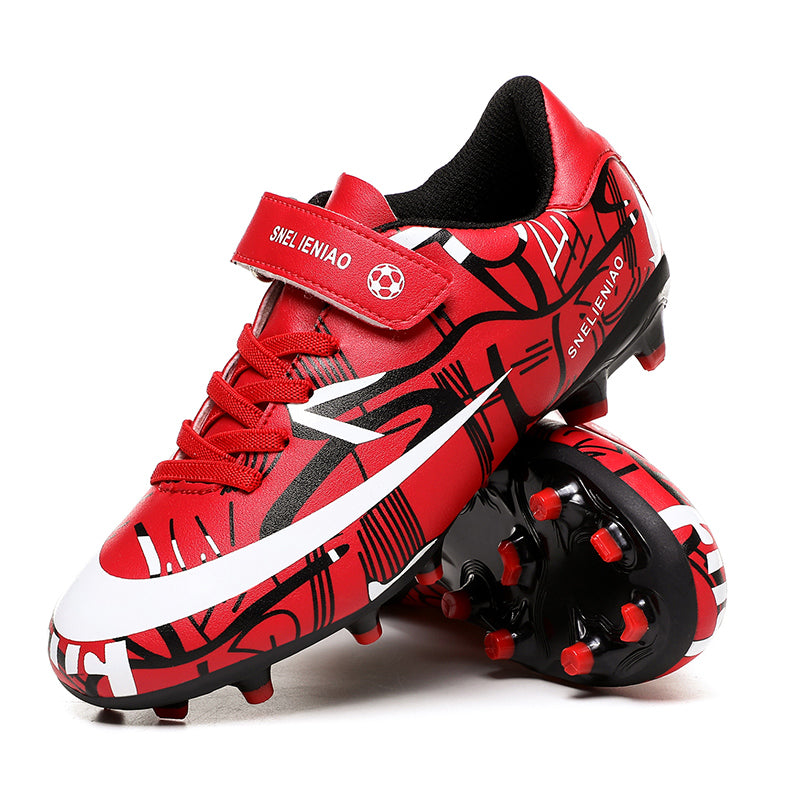 Soccer Shoes Little & Big Kids Lighweight Durable Turf Football Shoes Anti-Slip Soccer Outdoor Performance Firm Cleats - Red