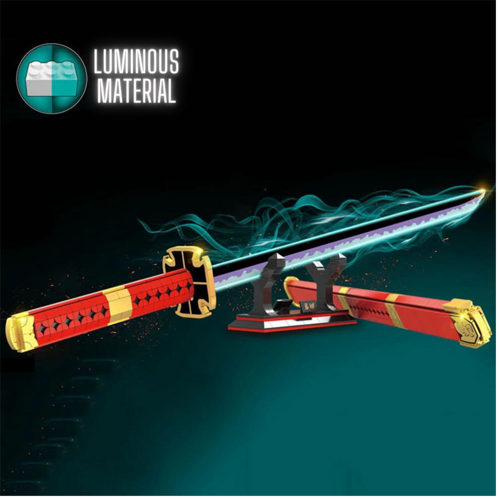 790Pcs Demon Slayer Swords Luminous Building Block Model  Blocks Toys Cosplay Anime Katana Zoro III Onikiru Samurai Sword Set with Scabbard and Stand