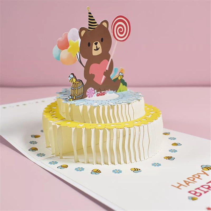 Magic Pop Up Birthday Card 3D Happy Greeting Bear 15x15cm with an envelope