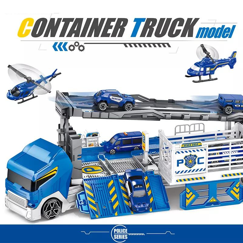Large Container Truck Model Kids Play Transport Engineering Boys Toys Vehicles Car Helicopter Blue Toy Gifts