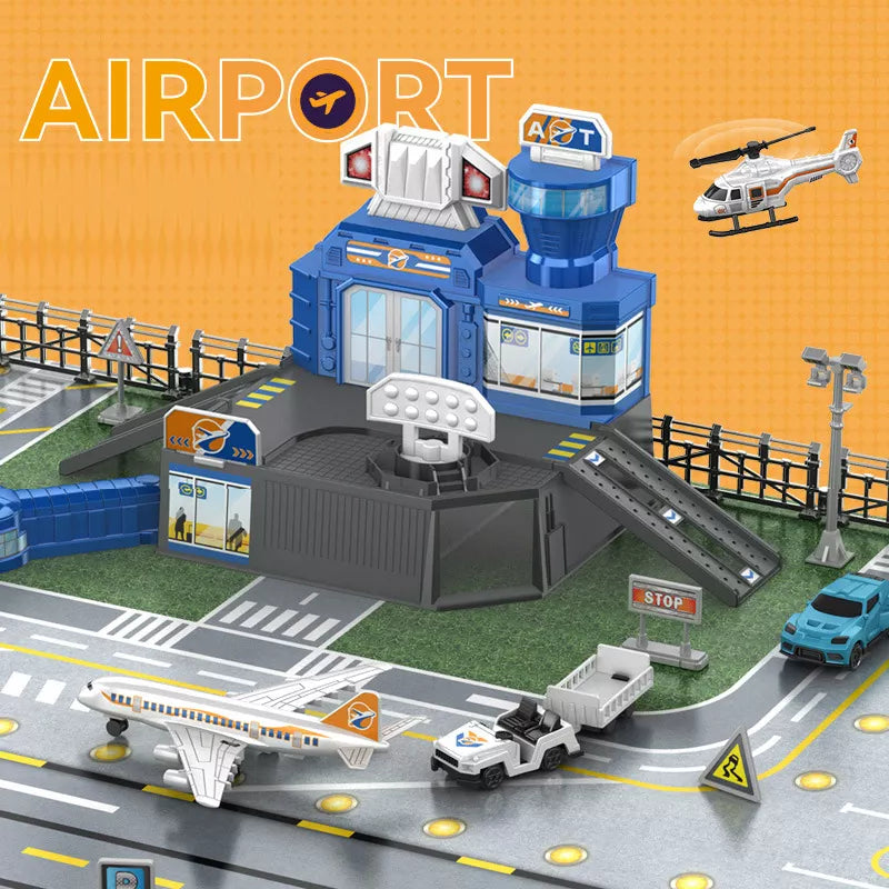 Large Aviation Airport Model Kids Play Transport Engineering Boys Toys Vehicles Car Planes