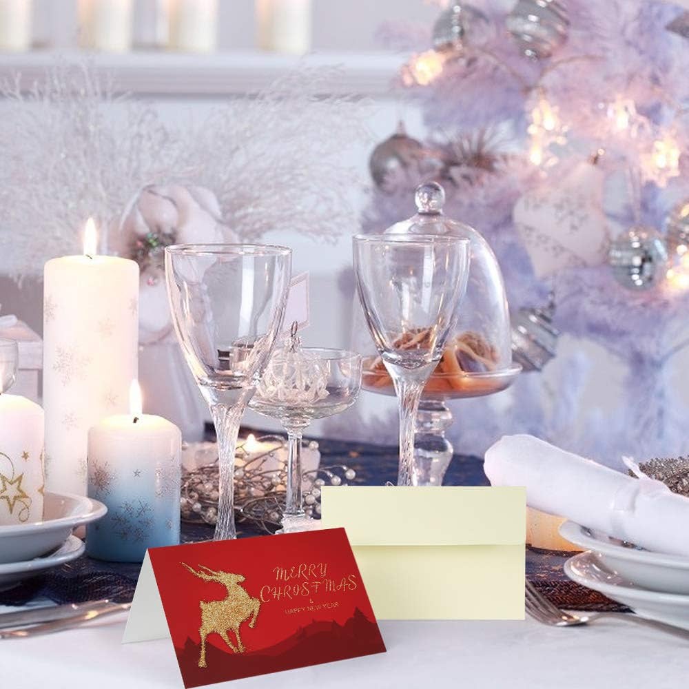 24pcs Premium Christmas Cards Xmas Cards 6 Styles Bulk Mixed Card Pack With Envelopes and Stickers - Gold