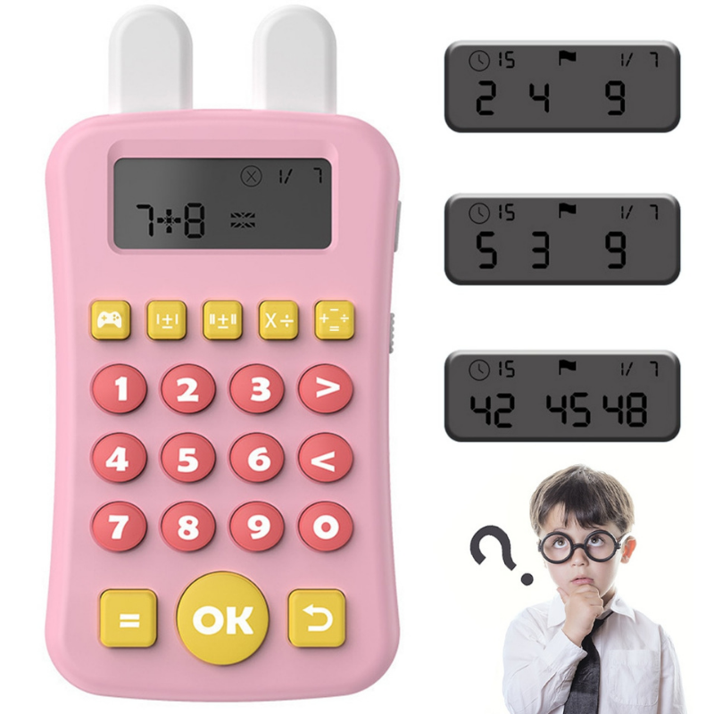 Montessori Mini Maths Teaching Calculator Early Learning Math Machine with Timing Maths Learning Educational Game for Kids Pink