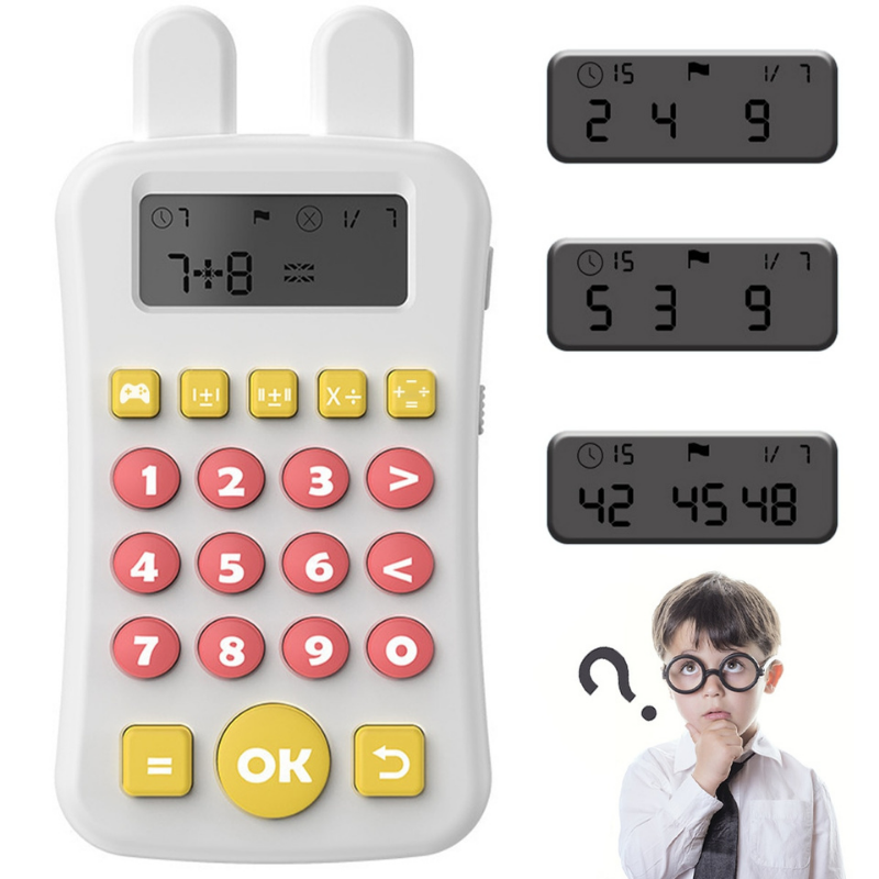 Montessori Mini Maths Teaching Calculator Early Learning Math Machine with Timing Maths Learning Educational Game for Kids White