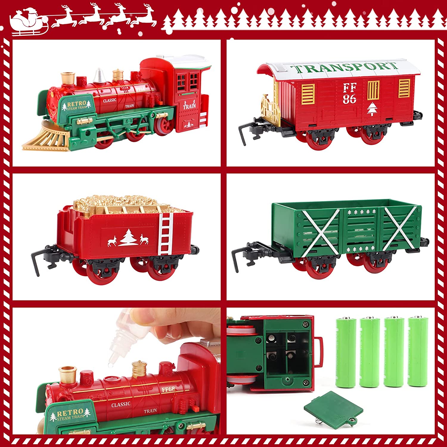 Christmas Steam Train Set for Kids with Light & Sounds Smoke Effect 10 Track Electric Train Set Great Accessory for Kids Gift