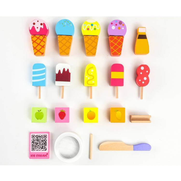 Ice Cream Shop Cutting Wooden Pretend Play Set Educational Toys Kids Food Games