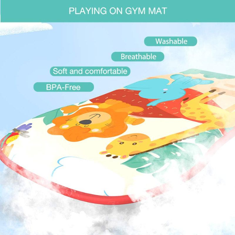 Baby Gyms Play Mats Musical Activity Center Kick & Play Piano Gym Tummy Time Padded Mat for Newborn Toddler Infants Red