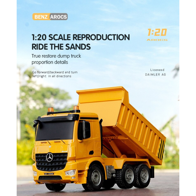 Double E E525-003 Remote Control Benz Dump Truck Toy 8 Channel 2.4Ghz Electric Dumping Construction Car Vehicles