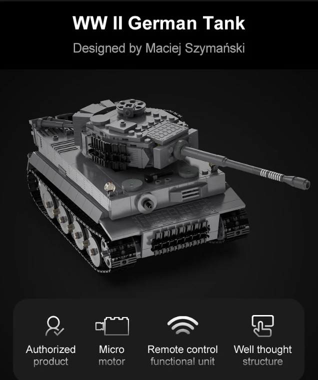 CaDA C61071W 925PCS WW2 German Tiger Tank RC Tank Building Blocks Toy Set