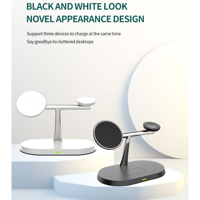 3 in 1 Magnetic Wireless Charger Stand Charging Dock Station for iPhone Apple Watch Airpods White