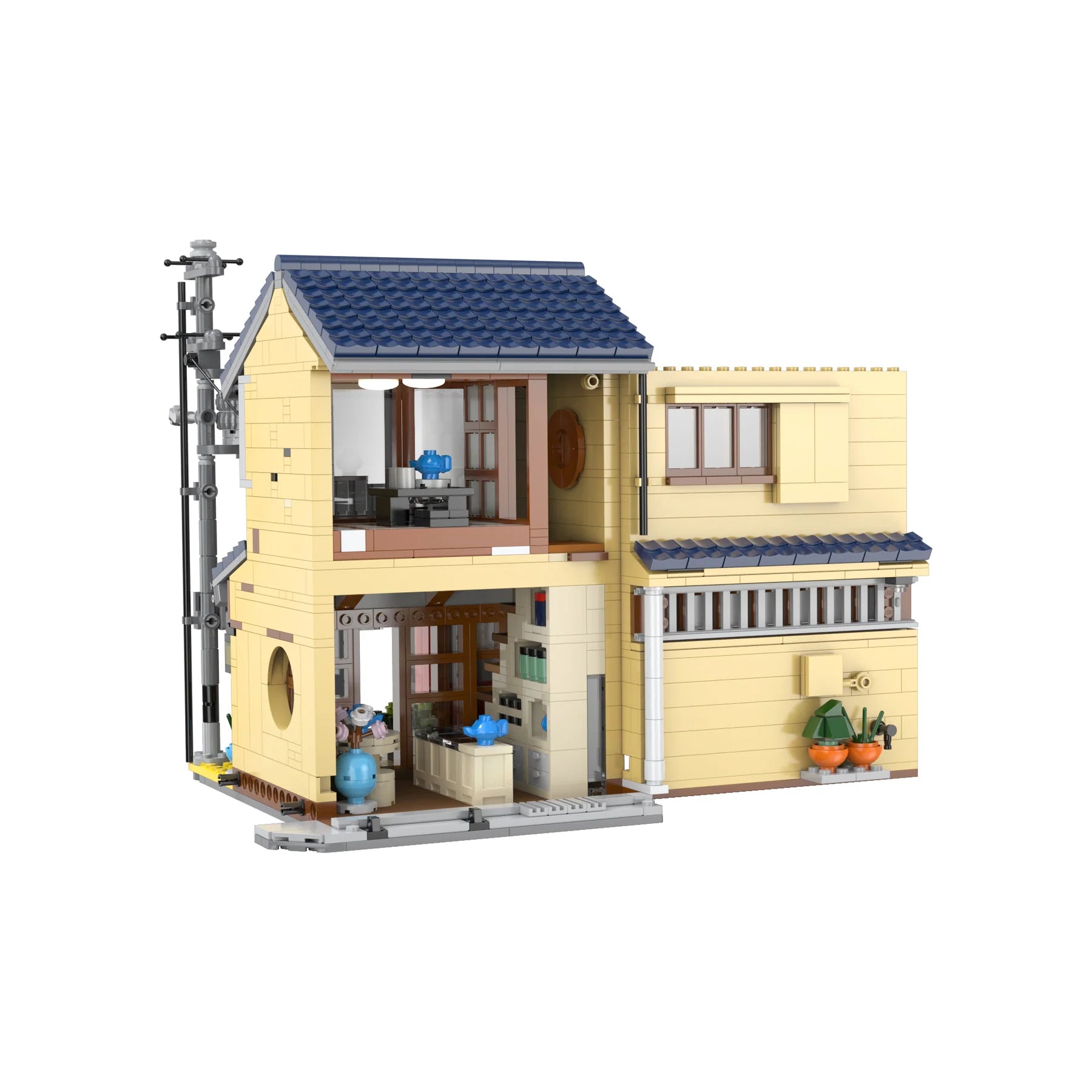 CaDA C66010W 1200 PCS Japanese Kissaten Shop Building Block Machiya Style Storefront Building LED Light