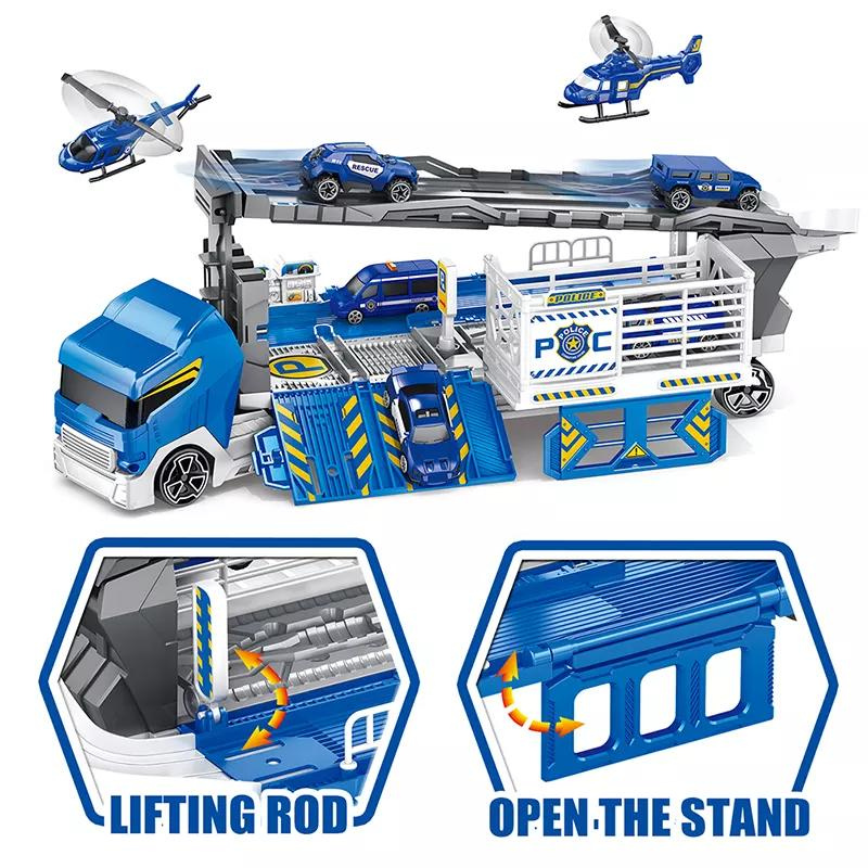 Large Container Truck Model Kids Play Transport Engineering Boys Toys Vehicles Car Helicopter Blue Toy Gifts