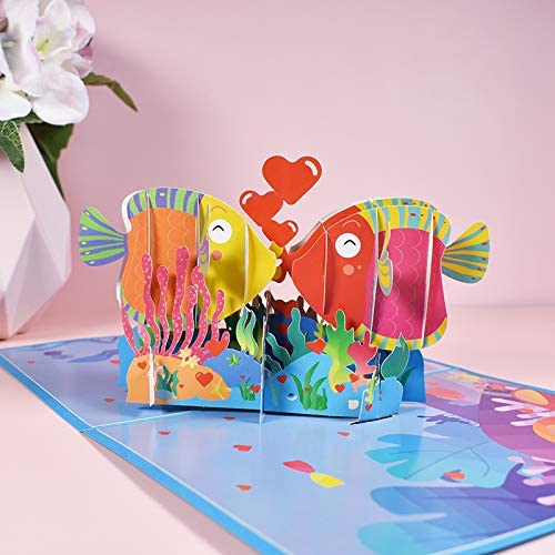 Magic Pop Up Valentine Card 3D Happy Greeting Kiss Fish 15x20cm with an envelope