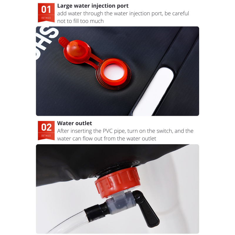 20L Camping Outdoor Hot Water Bath Shower Bag Black Wash Bag Convenient Camping Supplies Water Storage Bag With Large Shower Head