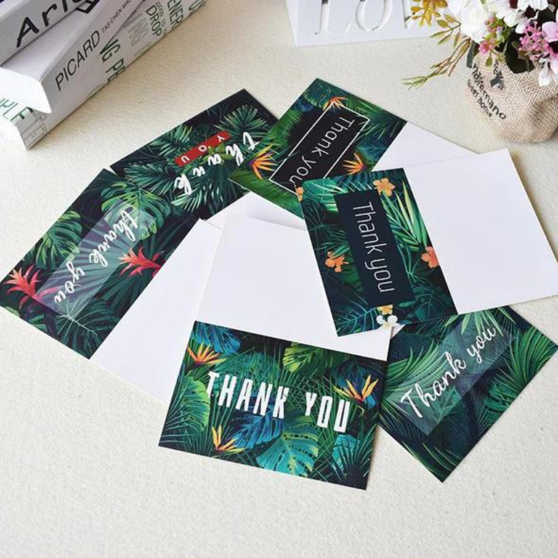 24pcs Premium Greeting Cards Thank You Cards 6 Styles Bulk Mixed Party Card Pack With Envelopes and Stickers - Tropical Plants