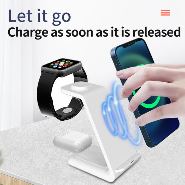 3 in 1 Wireless Charger Stand Charging Dock Station for iPhone Apple Watch AirPods Black