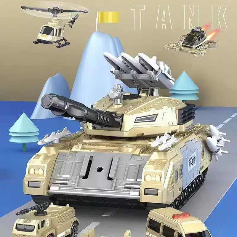 Battle Tank Toy With Realistic Rotating Turret Military Vehicles Sets With 6 Mini Cars 1 Mini Plane