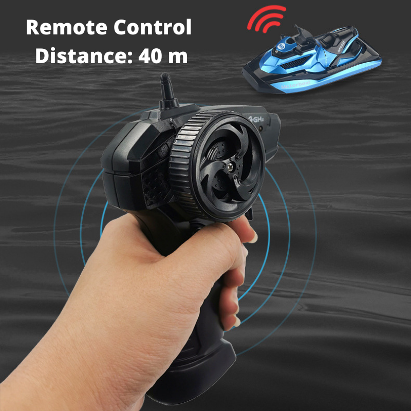 2.4GHz 4CH RC Remote Control Motorboat Racing Boat 1/47 Speedboat Kids Toy Silver Blue