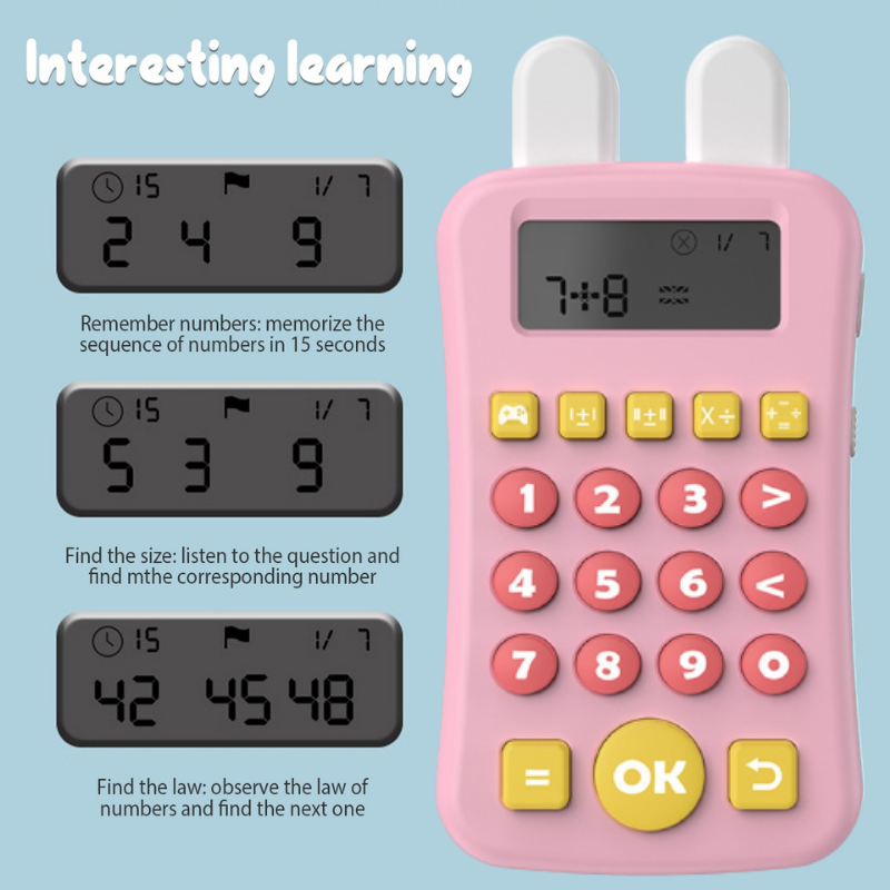 Montessori Mini Maths Teaching Calculator Early Learning Math Machine with Timing Maths Learning Educational Game for Kids Pink