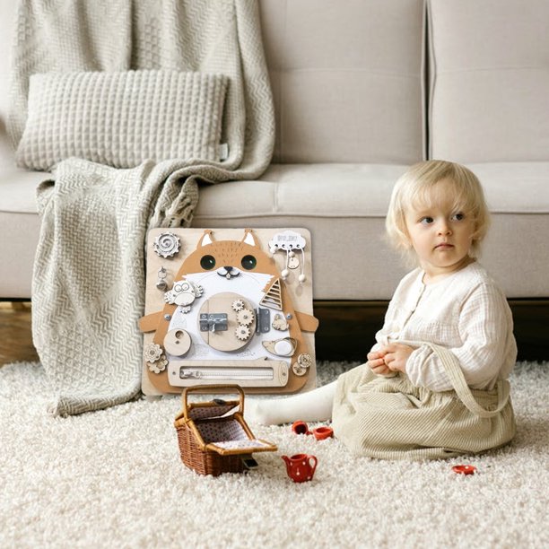 Cute Squirrel Baby Early Education Busy Board Wooden Toy Montessori Toy Baby Sensory Activity Board