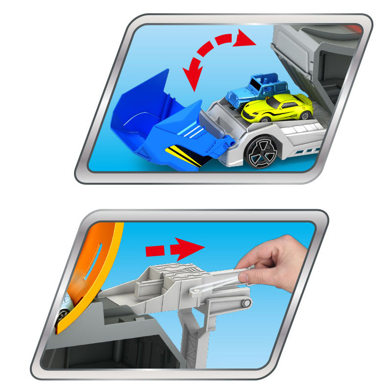 Container Truck Race Car Track Set Circular Runway with Mini Cars Kids Toy Gift