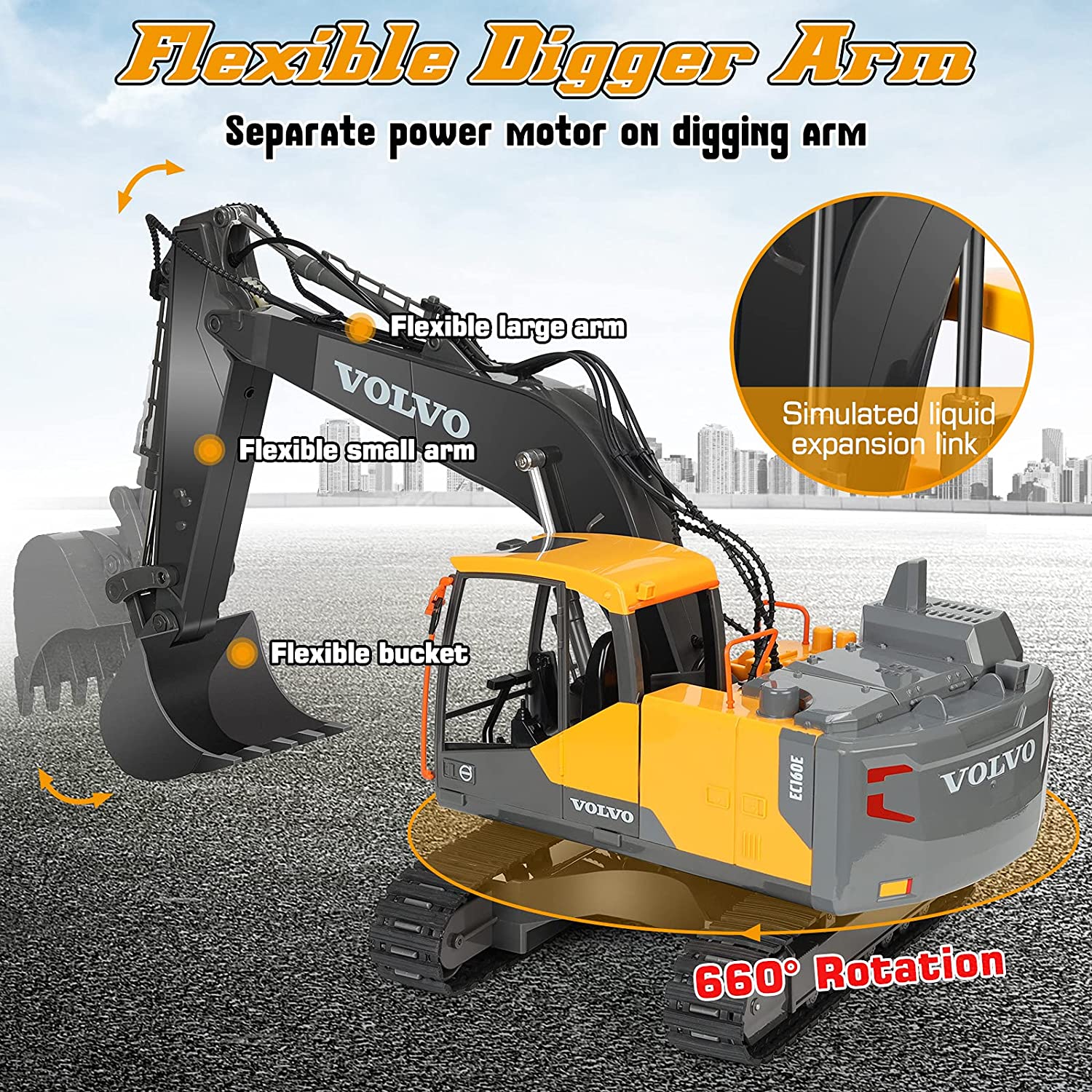 Double E E568-003 2.4GHz Remote Control Volvo Excavator Engineer Vehicle Toy Car