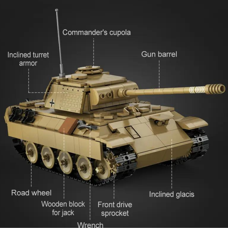 CaDA C61073W 907PCS Bricks Model RC Panther Tank Model High Tech MOC Building Blocks Set Assembled Remote Control Car Toys Vehicle