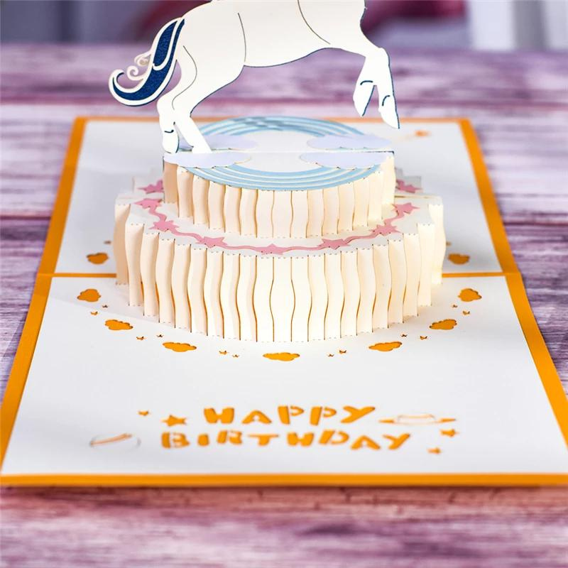 Magic Pop Up Birthday Card for Kids 3D Happy Greeting Unicorn Yellow 15x15cm with an envelope