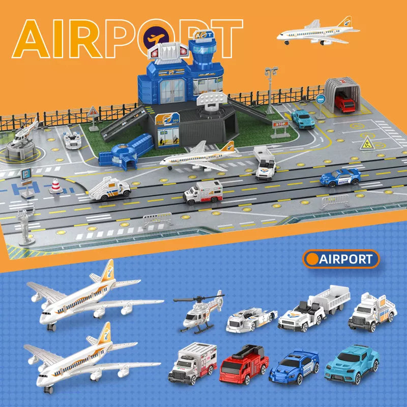 Large Aviation Airport Model Kids Play Transport Engineering Boys Toys Vehicles Car Planes