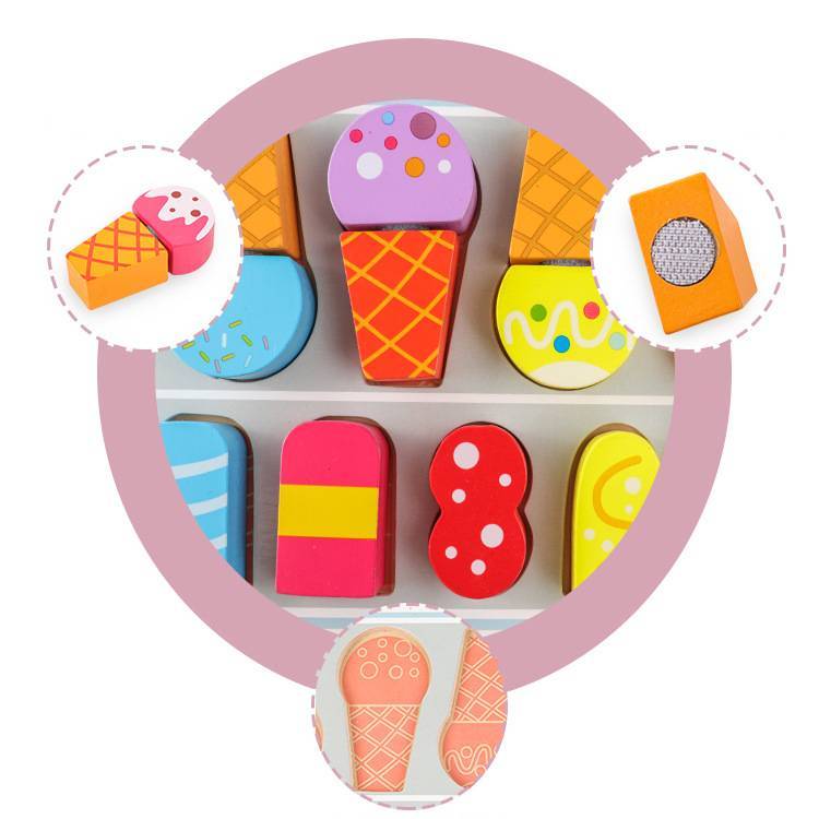 Ice Cream Shop Cutting Wooden Pretend Play Set Educational Toys Kids Food Games