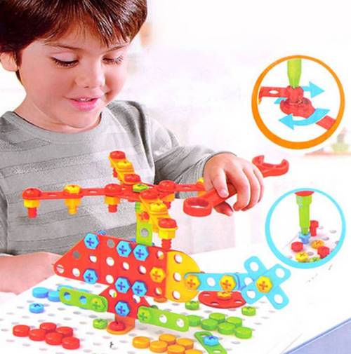 234pcs Mosaic Building Blocks Screws Nut DIY Puzzle Assemble Toy Set Child Gift