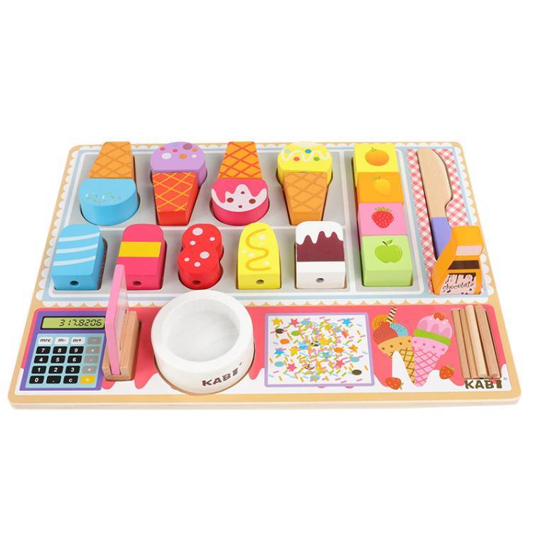 Ice Cream Shop Cutting Wooden Pretend Play Set Educational Toys Kids Food Games