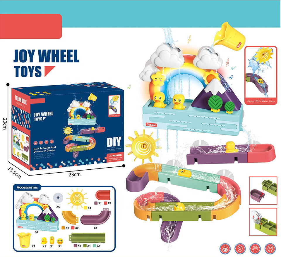 Water Spray Bath Toys Set DIY Assemble Rainbow Duck Track Music Light For Kids